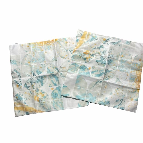 x2 Blue, White, & Gold Marble Print Pillow Cover - Picture 1 of 2